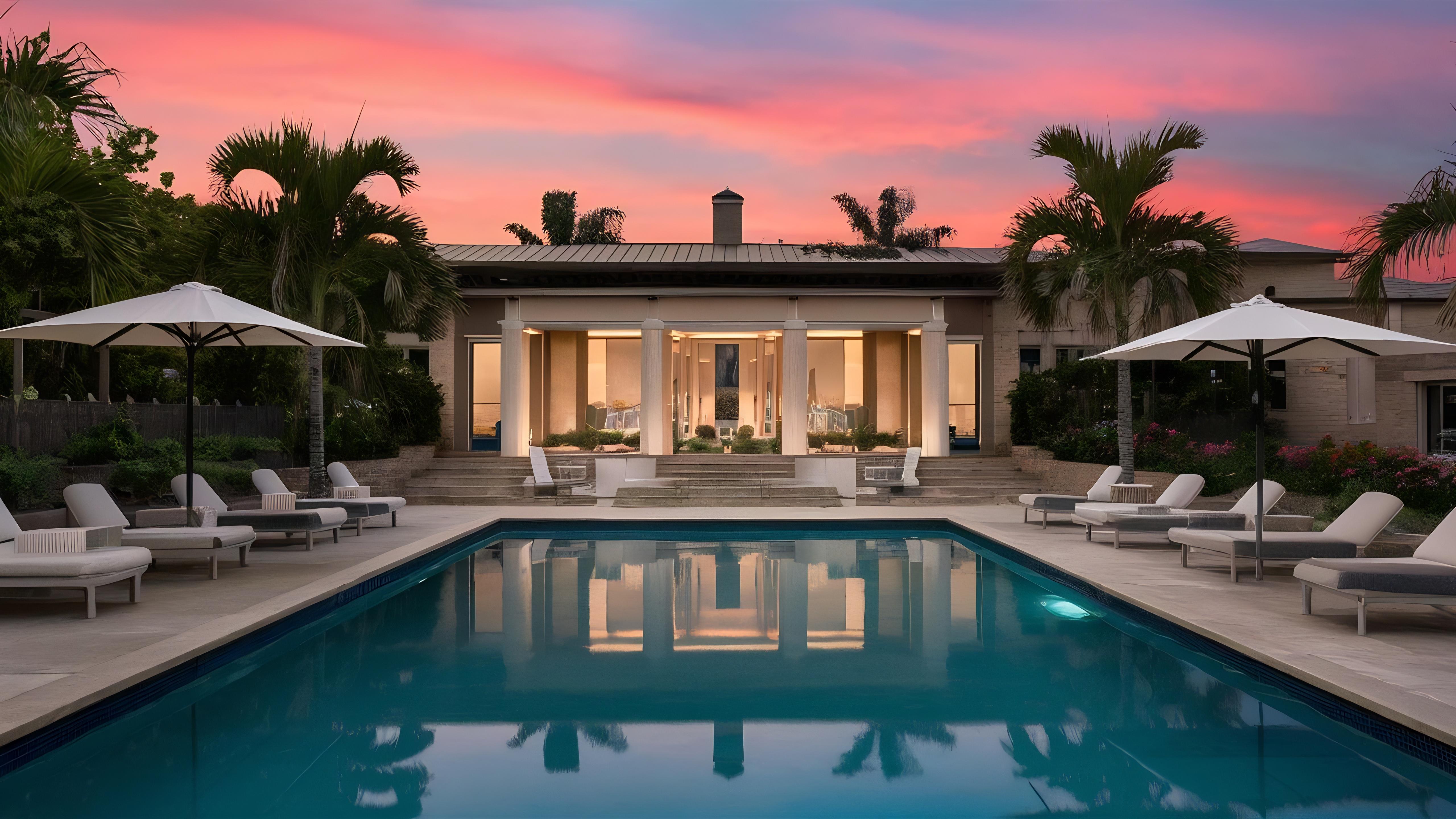 house-with-pool-palm-trees-background